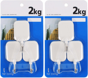 HOKIPO Self Adhesive Plastic Hooks, 7.5 X 3.5Cm, Load Capacity 2Kg, 1 - Pronged Hook