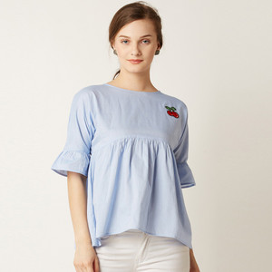 Miss Chase Casual Half Sleeve Solid Women's Light Blue Top