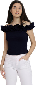 Miss Chase Party Cape Sleeve Solid Women's Dark Blue Top