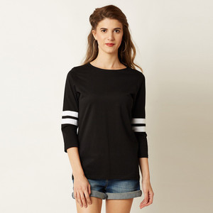 Miss Chase Casual 3/4th Sleeve Solid Women's Black Top