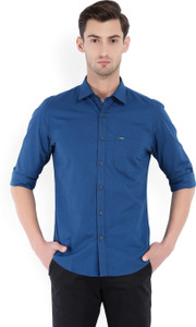 peter england men solid casual blue shirt