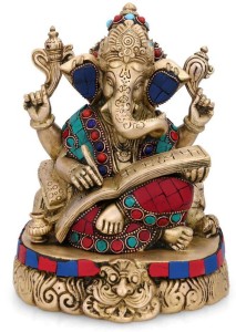 collectible india shubh labh writing ganesha brass idol lord hindu success god ganesha statue- hindu wedding god ganesh art decorative showpiece  -  20 cm(brass, multicolor)