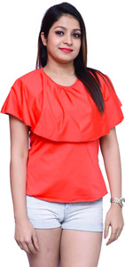 Chauhan Casual Short Sleeve Solid Women's Red Top