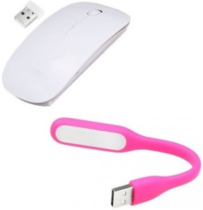 durReey 2.4Ghz Ultra Slim High Speed Wireless Optical Mouse With Ultra Flexible Emergency Led Light E17 Combo Set(Pink, White)