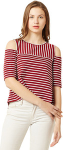 Miss Chase Casual 3/4th Sleeve Striped Women's Maroon, White Top