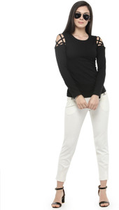 Pluss Casual Full Sleeve Solid Women Black Top