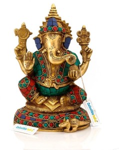 collectible india ganesha brass statue hindu religious lord ganesh sculpture god ganpati good luck & success figurine ideal for gift & home decor decorative showpiece  -  20 cm(brass, multicolor)