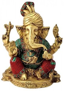 collectible india pagdi turban ganesha brass statue hindu lord wedding ganesh bronze idol sculpture handmade ganpati figurine gift decorative showpiece  -  29 cm(brass, multicolor)