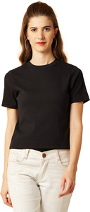 Miss Chase Casual Short Sleeve Solid Women's Black Top