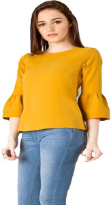 F Plus fashion Party Full Sleeve Solid Women Yellow Top