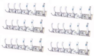 Smart Shophar Pack of 6 Stainless Steel Premium Fescue Dual Edge 6 pin Cloth Hanger Bathroom Wall Door Hooks For Hanging keys,Clothes 6 - Pronged Hook Rail