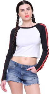 Marzeni Casual Full Sleeve Color Blocked Women White, Black, Red Top