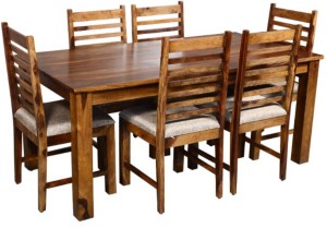 saffron art solid wood 6 seater dining set(finish color - walnut)