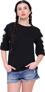 Marzeni Casual Half Sleeve Solid Women's Black Top