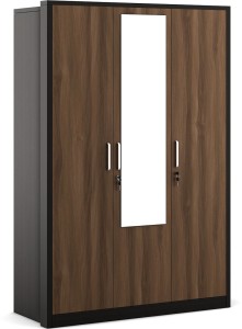 spacewood engineered wood 3 door wardrobe(finish color - natural wenge, mirror included)