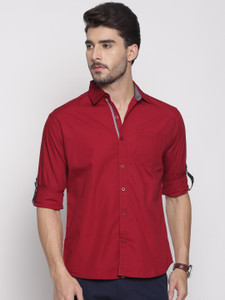 Muscke Men's Solid Casual Maroon Shirt