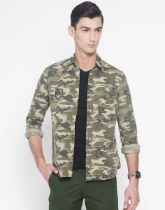Police Men's Military Camouflage Casual Spread Shirt