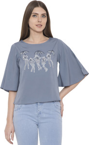 Arv Fashion Casual Half Sleeve Solid Women's Light Blue Top