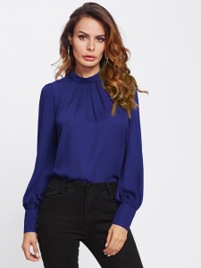 Alfa Fashion Party Puff Sleeve Solid Women Blue Top
