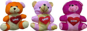 Atorakushon Pack of 3 Cute Heart Love with Teddy Bear Soft Stuffed Plush Toy Kid Children Infant love Valentine Birthday Gift - 12 cm