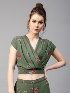 Sassafras Casual Cap Sleeve Floral Print Women's Green Top