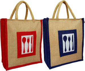 styles creation Combo Of Two Cutlery Print Designer Jute Lunch Bags/ Insulated Hot Case Handbag HNDBG98 Waterproof Lunch Bag