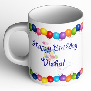abaronee happy birthday vishal b001 ceramic mug(350 ml)
