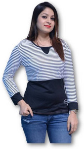 Chauhan Striped Women Round Neck Multicolor T-Shirt