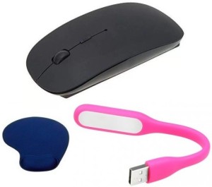 durReey Ultra Slim Wireless mouse, Wrist Support Mouse pad with Mini Flexible USB LED Light Lamp for Laptop Computer Keyboard Reading Notebook EM10 Combo Set(Black, Blue, Pink)