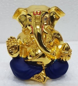 gold art india gold plated lord ganesh (4.5x4x3cm)/ ganesha online/ god ganesh idol/ vinayaka idol/ gold ganesha/ vinayaka statue/ car ganesh/ vinayagar/ car dashboard ganesha/ ganesh murti/ ganesh online shopping decorative showpiece  -  5.1 cm(ceramic, gold, dark blue)