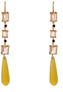 Shreeyansh 18k Gold Polished 925 Silver Dangle Earring Studded with Black Onyx, Yellow Chalcedony Drops and Citrine Citrine, Chalcedony, Onyx Silver Dangle Earring