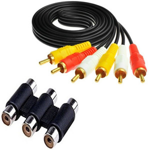 Techvik 3 RCA Female Jointer For Audio Video 3RCA Cable Extenion Connecter With Male To Male 3 RCA Audio Video Cable