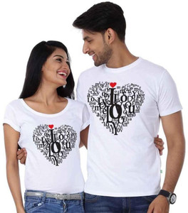 BonOrganik Printed Couple Round Neck White T Shirt Buy