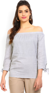 Vero Moda Casual 3/4th Sleeve Solid Women Silver Top