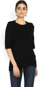 Vero Moda Casual Half Sleeve Solid Women Black Top