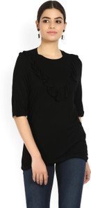 Vero Moda Casual Half Sleeve Solid Women Black Top