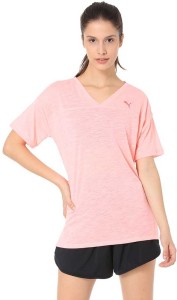 puma casual half sleeve solid women pink top