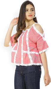 Tokyo Talkies Casual Half Sleeve Self Design Women's Red Top