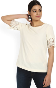 Vero Moda Casual Half Sleeve Solid Women's Beige Top