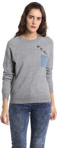 Vero Moda Solid Women Round Neck Grey T-Shirt