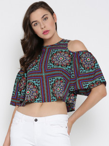 Veni Vidi Vici Casual Bell Sleeve Printed, Stylised Women's Multicolor Top