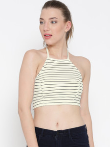 Veni Vidi Vici Beach Wear Sleeveless, Shoulder Strap Striped Women's White Top