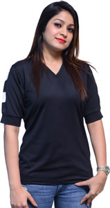 Chauhan Solid Women's V-neck Black T-Shirt