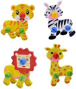 Sanyal Cute Animal Disassembly And Assembly Wooden Educational Puzzle Learning Toy For Kids Multi-color