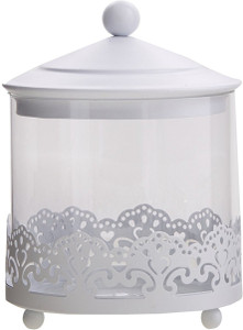 Shrih Sweets Candy Holder Jar- White Metal & Glass - 500 ml Glass Utility Box