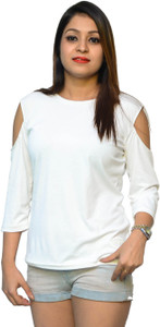 Nice Queen Casual 3/4th Sleeve Solid Women's White Top