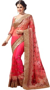 m.s.retail embroidered bollywood net saree(pink) AC-1007
