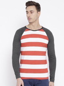 Teesort Striped Men Round Neck Red T-Shirt