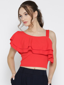 Veni Vidi Vici Party Short Sleeve, Cap Sleeve, Shoulder Strap, Half Sleeve Solid, Self Design, Stylised Women's Red, Pink Top