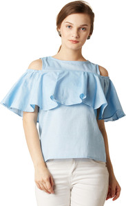 Miss Chase Casual Half Sleeve Solid Women's Light Blue Top